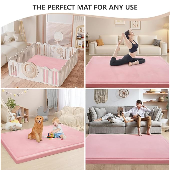 Huloo Sleep 2" Extra Thick Baby Play Mat for Floor,Ultra Soft Elasti Foam Mat for Tummy Time & Crawling,Playpen,Non Slip Nursery Rug for Toddlers,Infants,kids,Tatami Style for Yoga,Playroom(Pink)
