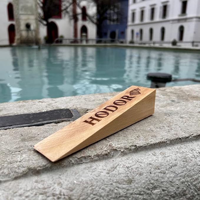 Hodor Door Stopper XL Natural Beech Wood Anti Slip Rubber Wedge GoT with Stark Sign - Bigger Than Ever
