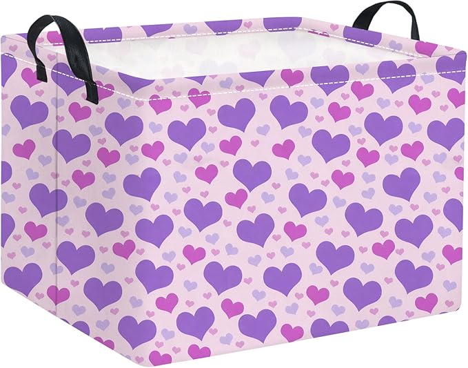 TIBAOLOVER Rectangular Valentines Basket for Women Girls Storage Bin Organizer Box Shelf Room Decor(Pink Purple Heart)