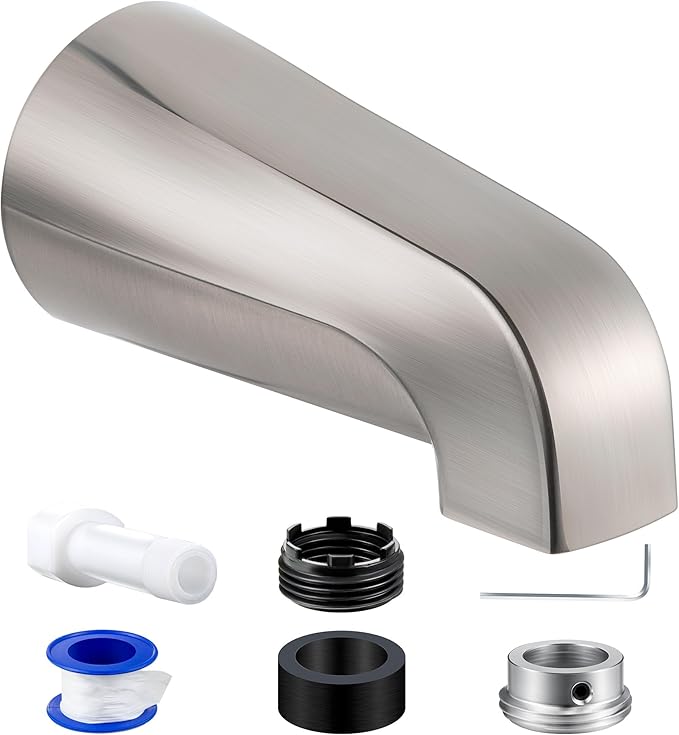 Dreyoo Tub Spout (Universal Fits 1/2" Copper Pipe, 1/2" IPS and 3/4" IPS), Bathroom Bathtub Faucet with Adapters and Hex Wrench(Brushed Nickel,Without Diverter)