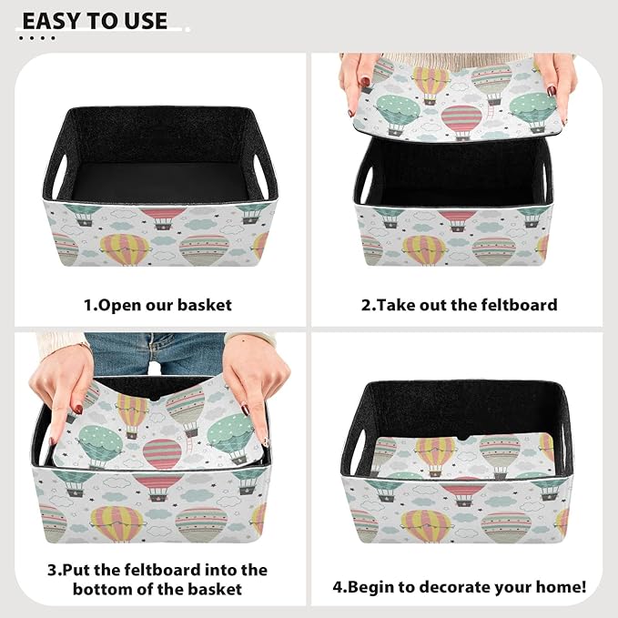 Emelivor Hot Air Balloon Collapsible Storage Bins Set (2pcs) with Dual Handles - Foldable Storage Baskets for Nursery , Kids Room, Clothes, Towels, Magazines