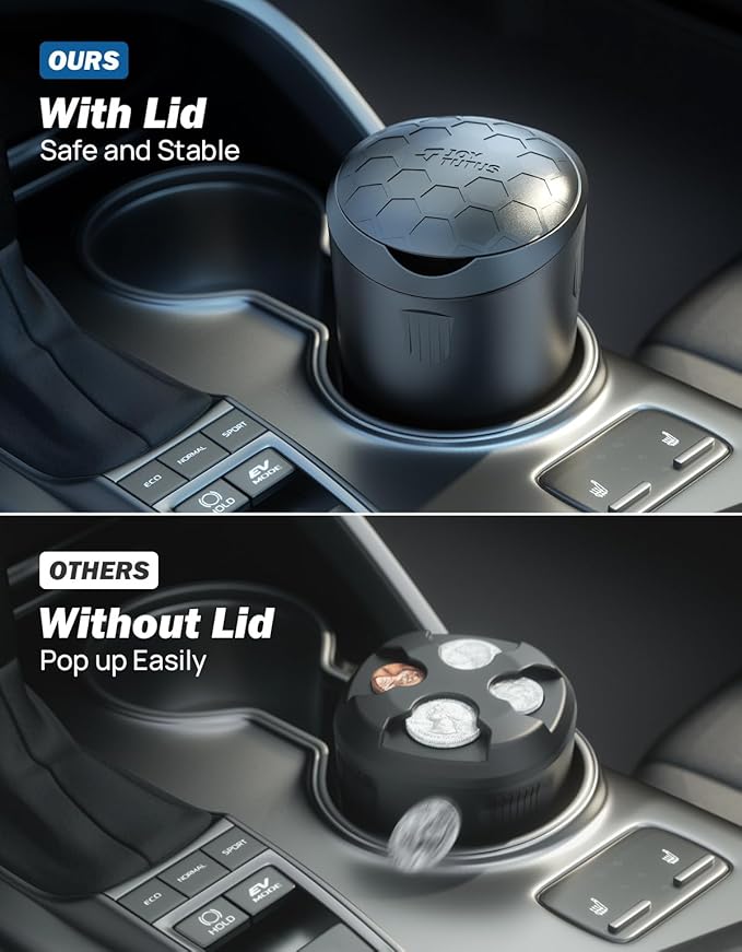 JOYTUTUS Coin Holder for Car, Larger-Capacity Car Change Holder Organizer, Universal Car Coin Holder for Cup Holder, Coin Dispenser Storage Fit Most Car & Trucks Car Accessories(Black, 1 Pack)