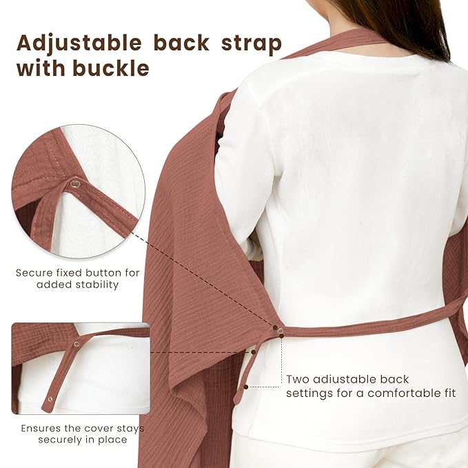 Konssy Muslin Nursing Cover for Baby Breastfeeding, Breathable 100% Cotton Breastfeeding Cover with Rigid Hoop for Mother Nursing Apron, Multi-use Carseat Canopy (Chestnut)