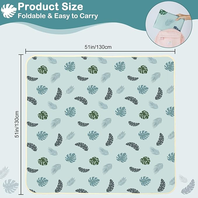 Baby Splat Mat for Under High Chair 51 x 51 Inch Large Waterproof High Chair Mat with Non Slip Bottom Food Catcher for Highchair Boy Girl Mat for Floor Machine Washable, Blue Leaves