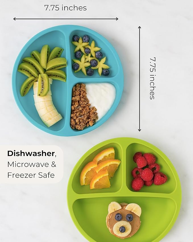 Hippypotamus Toddler Plates with Suction - 100% Food-Grade Silicone Baby Plates - Microwave & Dishwasher Safe - BPA Free - Set of 3 (Sage/Blush/Nude)