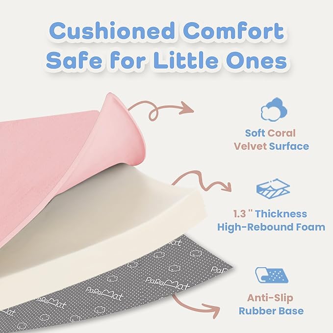 1.3" Thick Baby Play Mat for Floor, 79x79 Playpen Mat, Pro Soft Flannel Foam Mats Toddler Infant Kids Crawling for Nursery Rug Playroom Living Room Waterproof Easy Care Non-Slip (Pink)