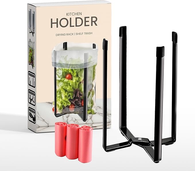 Performore - Multifunctional Eco Kitchen Stand Holder & Drainer, Wine Decanter Drying Stand, Support Storage & Collapsible Drying Rack for Plastic Bags, Bottles, & Cups (50 Plastic Bags Included)