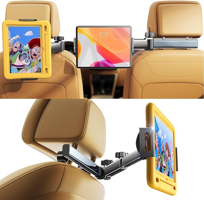 LISEN for iPad Holder Car Mount Road Trip Essentials Activities for Kids Gifts, Car Accessories for Women Interior, 3 in 1 Tablet Holder Backseat Camping Car Organizer Back Seat Headrest iPad Mount