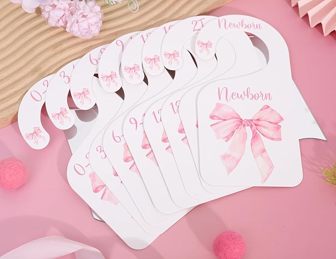 Bow Nursery Closet Dividers - Bow Baby Shower,Girl Closet Dividers,Baby Girl Closet Organizer with Bow,Newborn to 24 Months for Home Nursery (Pink)