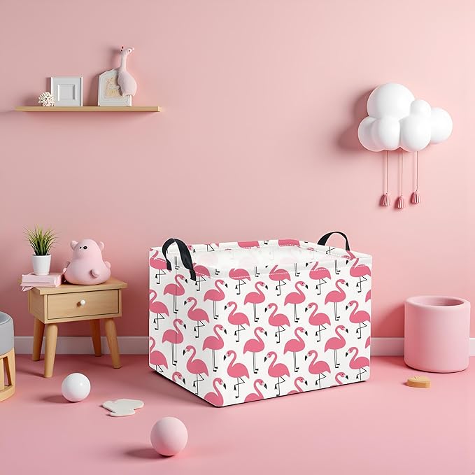TIBAOLOVER Rectangular Kids Storage Basket Boys for Home Kitchen Girls Cute Storage Bin Organizer Shelf Book Room Decor(Pink Flamingo)
