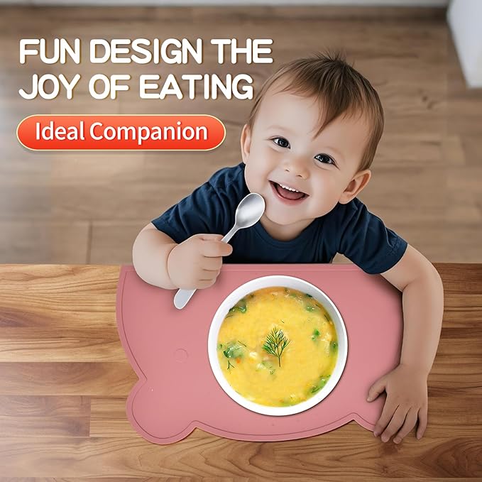 Silicone Bear Placemat for Toddlers (White Pink)