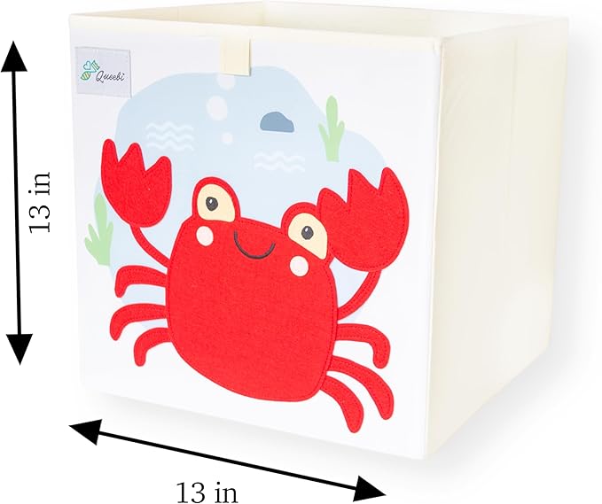 Queebi Crab Storage Cube- Organizer for Nursery, Playroom, Bedroom, Closet. Foldable Box 13x13x13 inches. Children's Toy Box, Diaper Caddy, Clothing Basket, Book Bin, Baby Essentials & Kids Gift