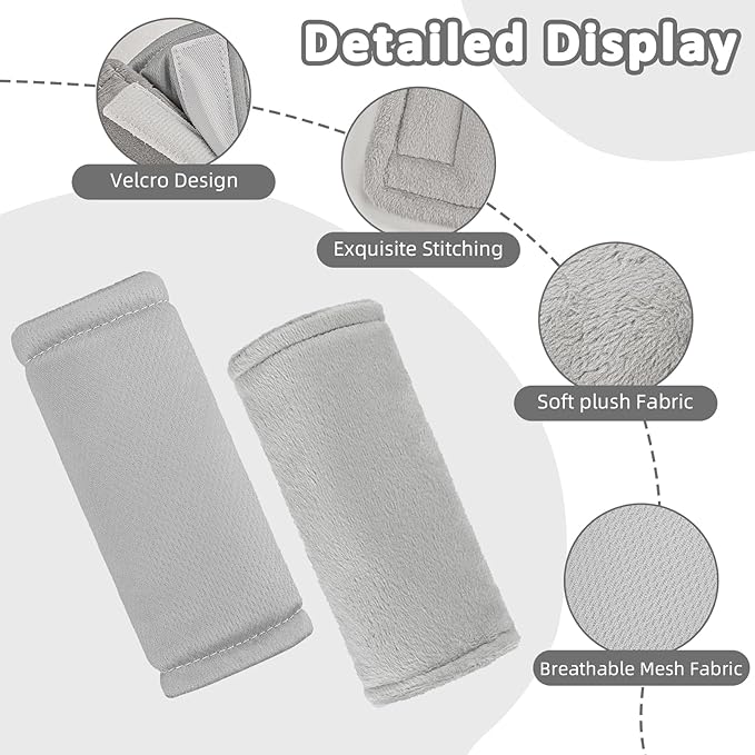 SWESEN Baby Car Seat Strap Covers, 3 Piece Soft Car Seat Strap Shoulder Pads for Baby Girls Boys, Double-Sided Use carseat Straps Covers for Stroller, Car Seats, Pushchair, Gray