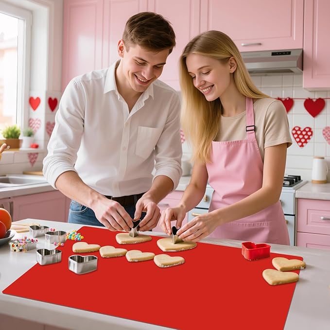 Extra Large Silicone Mats For Kitchen Counter, Food Grade Silicone Placemats for Kids, Nonstick Silicone Mat for Baking Crafts, Heat Resistant Mat Pastry Mat for Rolling Dough Nonslip,27.6''x19.7''Red