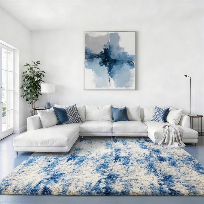 Ophanie Area Rugs for Bedroom Living Room,Color Blue/White/Grey,Size 6' x 9',Shape Rectangular