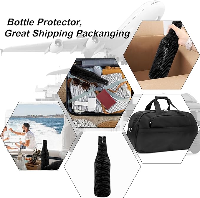 Black Wine Bottle Protector Sleeves by Honeycomb Paper,36 Set Reusable Glass Liquor Bottle Sleeves for Airplane Travel,Transport,Camping-Proof Hardened Safety and Impact Resist