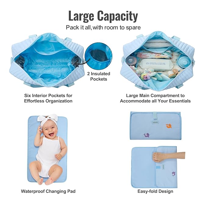 GOBABYMART 3pc Diaper Bag Tote Set, Hospital Bag for Labor & Delivery, Maternity Travel Bag with Changing Pad & Pacifier Case