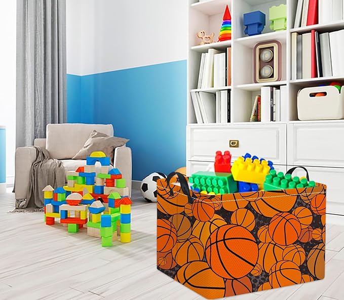 TIBAOLOVER Rectangular Basketball Kids Storage Basket Gift & Baby Storage Bin Organizer Shelf Book Basket Room Decor (Basketballs)