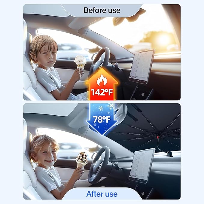 [2026 Upgrade] Car Windshield Sun Shade Umbrella, Car Sun Shade Windshield for Auto Trucks Sedan SUV Keeps Vehicle Cool Heat Insulation