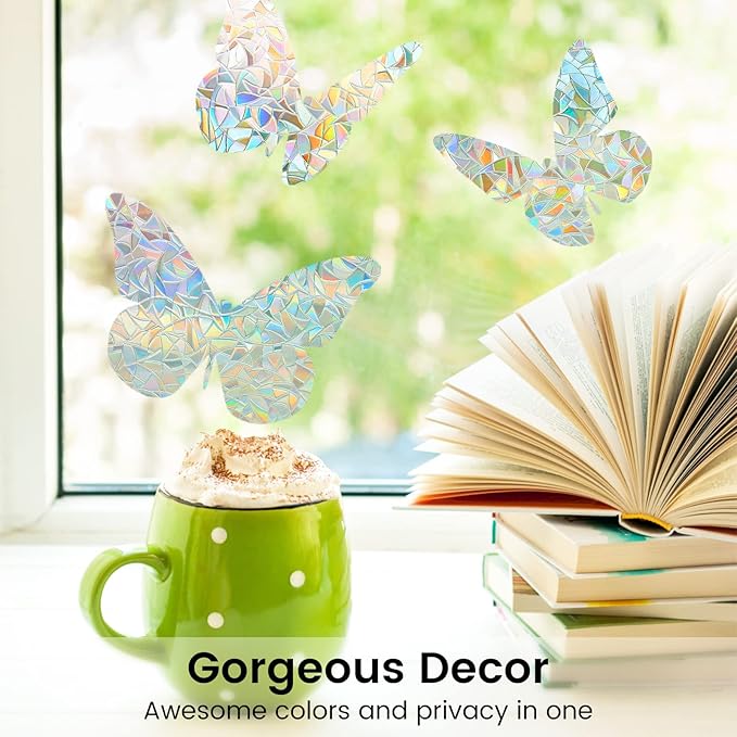 DOWELL Window Privacy Film, Rainbow Window Film, Decorative Stained Glass Clings, Static Cling Door Sticker, Non-Adhesive 3D Decals for Home UV Protection, Clear, 35.4 x 78.5 inches