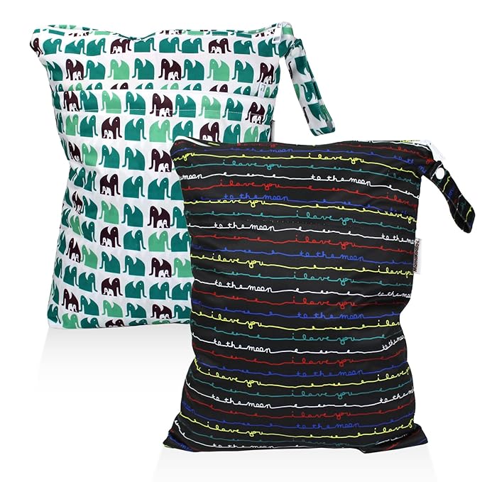 Mama Koala Waterproof Wet Dry Bags for Baby Items, Cloth Diapers, Swimsuits, Travel, Gym Clothes, Beach, Pump Parts, Toiletries, Two Zippered Pockets, 2 Pack (W022)