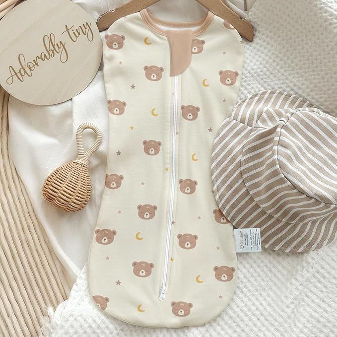 Baby Swaddle 0-2 Months, Cotton Arm-In Zipper Sleep Sack, Wearable Blankets Wrap for Newborn Infant Girls and Boys (Bear, Pack of 1)