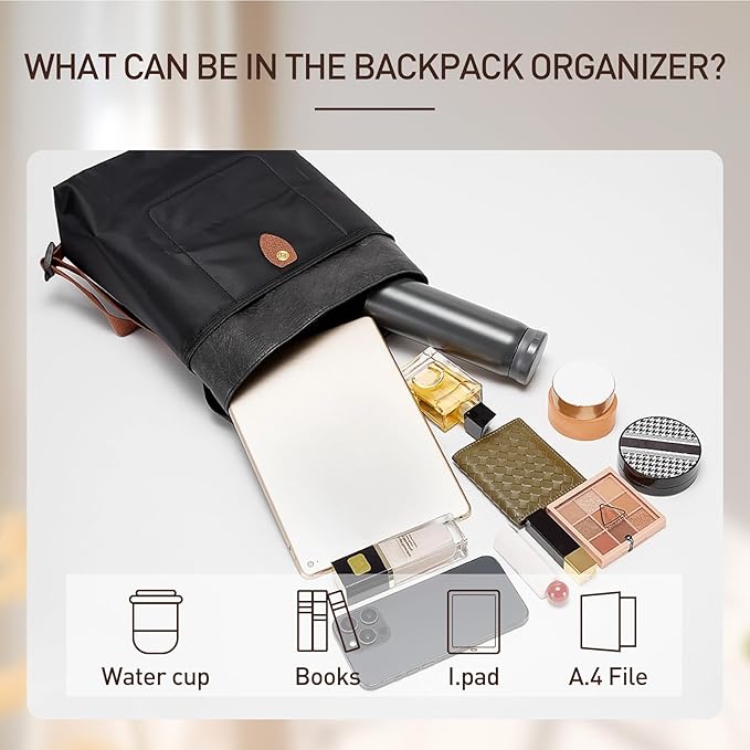 Doxo Upgraded Backpack Organzier Insert Compatible with Le-Pliage Backpack and More, Ultra-light Waterproof DupontPaper Bag Organizer Insert for Backpacks, (9" L x 3.9" W x 9" H, Black)