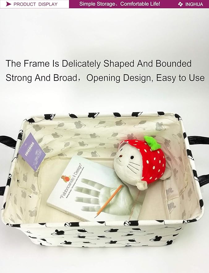 INGHUA Rectangular Storage Basket Fabric Organizer Bin for Toys,Books,Clothes,Gifts,Pets-Perfect for Home,Office,Nursery,Dorm,Shelf(Rec Bulldog)