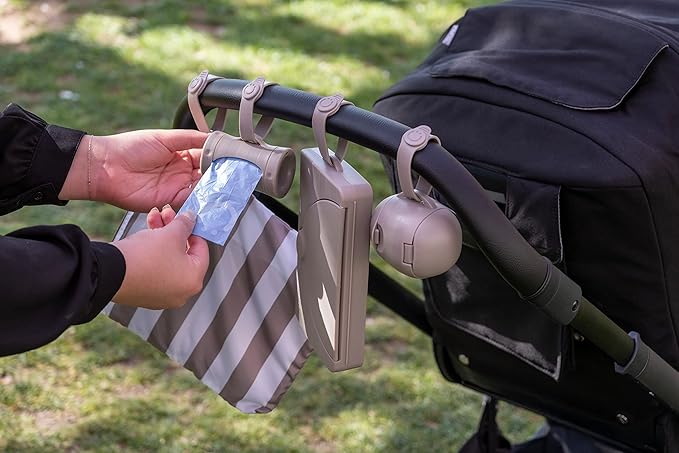 Ubbi Retractable On-the-Go Bag Dispenser for Baby Travel, Diaper Bag Accessory Must Have for Newborns, Helpful Baby Accessory, Taupe (Pack of 5)