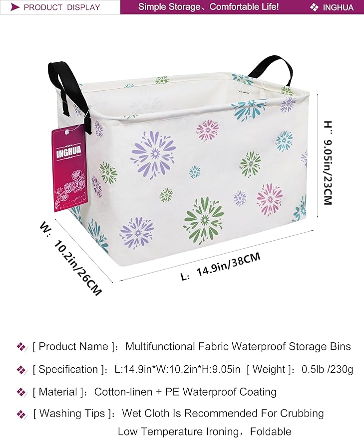 INGHUA Rectangular Storage Basket Fabric Organizer Bin for Toys,Books,Clothes,Gifts,Pets-Perfect for Home,Office,Nursery,Dorm,Shelf(Rec-Colorful fireworks)