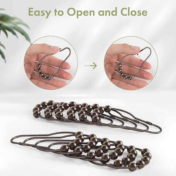 Amazer Shower Curtain Hooks, Decorative Bronze Shower Curtain Hooks,Stainless Steel Rust-Resistant Shower Hooks for Curtains-Set of 12