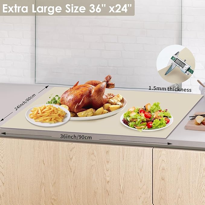 Extra Large Silicone Mat for Kitchen Counter 36" x 24" Silicone Table Mat for Resin Workbench Heat Resistant Mat Coffee Bar Mat,Beige