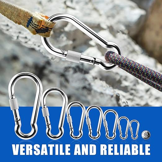 KINLINK 20 Pack Screw Locking Carabiner, 3.15 inch Heavy Duty Carabiner Clips, 304 Stainless Steel Small Caribeener Clips, Caribiniers for Outdoor Camping, Swing, Hammock, Hiking, Quick Link