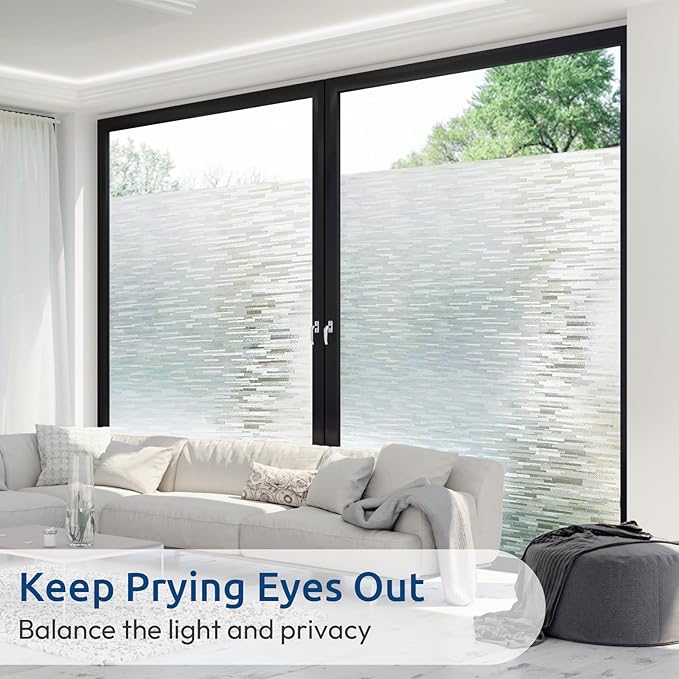 rabbitgoo Window Privacy Film, No Glue Frosted Glass Film, Static Cling UV Blocking Non Adhesive Reusable Heat Control Window Vinyl Clings for Home, Office, Frosted Silk, 17.5 x 118.1 Inches