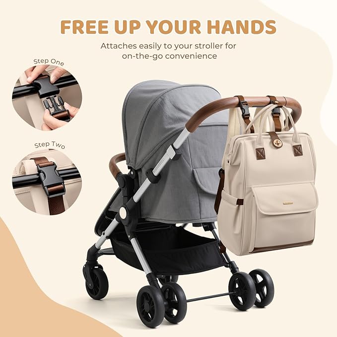 GOLF QUALITY Diaper Bag Backpack,Multi Function Water Resistant Diaper Bag With Hook,Casual Hanging diaper bag for mom,16 Inch,Apricot