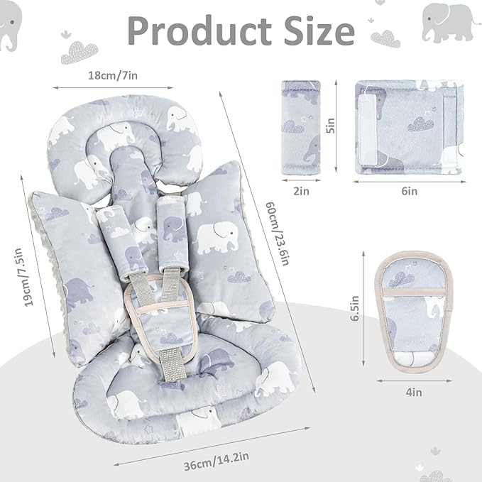 TANOFAR Car Seat Head Support Baby - Infant Car Seat Insert for Newborn Girls Boys - Soft Carseat Head Support for Infant - Newborn Carseat Insert for Car Seats, Strollers, Swings, Bouncer (Elephant)