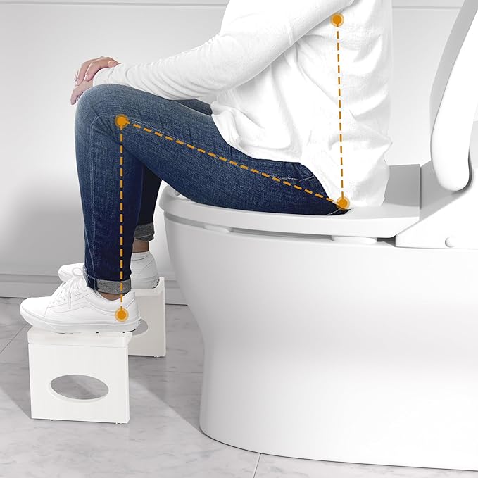 7 Inch Bamboo Toilet Stool, Foldable Poop Stool, Bathroom Step Stool Squat (White)