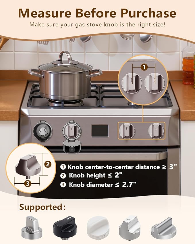 Oven Knob Covers - Heat Resistant Gas Stove Knob Locks with 3M Strong Adhesive, Oven Child Safety Lock for Kids & Pets, Oil & Water Proof, Easy to Use, Black (5+1 Pack)