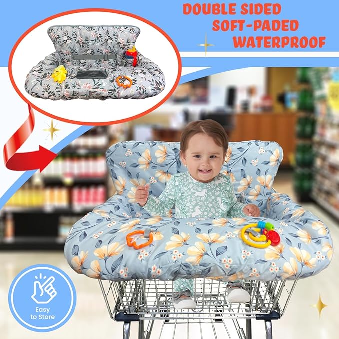 Shopping Cart Cover for Baby and Toddler, Waterproof Grocery Cart and High Chair Cover, Soft Padded Cart Cover for Babies, Universal Fit for Costco, Target and Restaurant High Chairs
