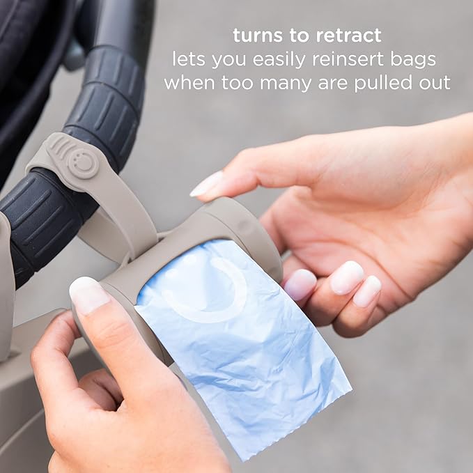 Ubbi Retractable On-the-Go Bag Dispenser for Baby Travel,Diaper Bag Accessory Must Have for Newborns,Helpful Baby Accessory,Taupe,(Pack of 12)