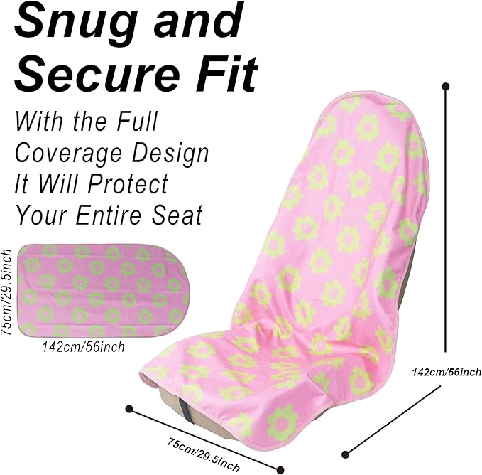 LoyaGour Car Seat Cover Protector Front Seats,for Gym Workout,Running,Swimming,Beach and Hiking,Waterproof Sweat Towel Bucket Seat Covers for Cars SUV Trucks (Flower and Pink, 1Pcs)