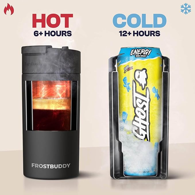 Frost Buddy Universal Can Cooler - Fits all - Stainless Steel Can Cooler for 12 oz & 16 oz Regular or Slim Cans & Bottles - Stainless Steel (Cowabunga)