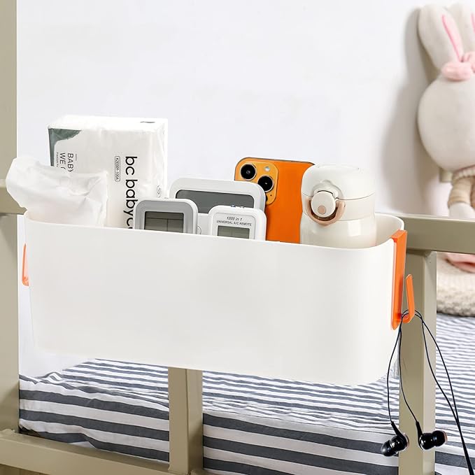 Yopay 2 Pack Bedside Caddy Organizer, Plastic Bunk Bed Shelf, Dorm Bedside Holder, Multi Storage Pocket Holder for Kids Loft Bed Rail Rv Bathroom College with Hook