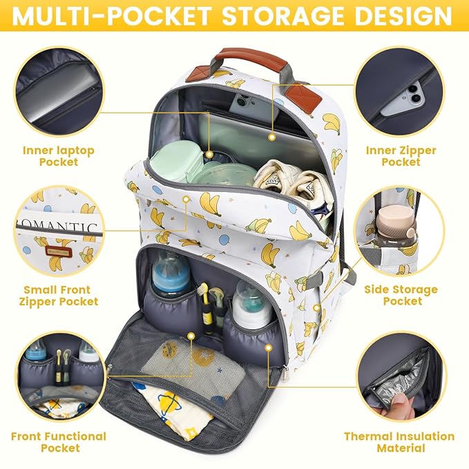 BILLITON MASHI Diaper Bag Backpack, Large Baby Nappy Bags with Portable Changing Pad for Boys and GirlsMultifunction Travel Baby Bag for Moms Dads, Shower Gifts Waterproof and Stylish