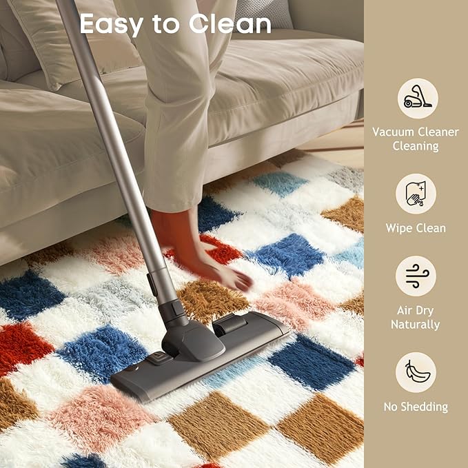 Ophanie Area Rugs for Bedroom Living Room,Color Checkered Rainbow,Size 4' x 6',Shape Rectangular