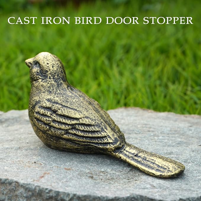 Cast Iron Door Stop Heavy Door Stopper Solid Metal Wedge for Indoor Outdoor Use Cute and Durable Doorstop (Bronze Bird, 1Pack)