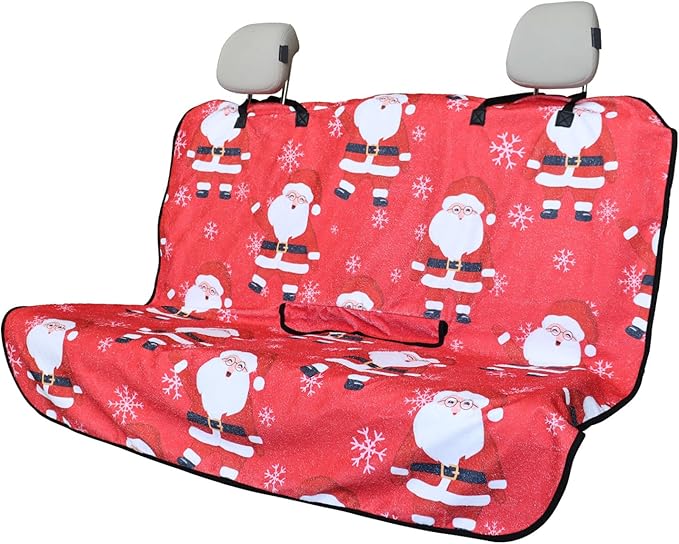 LoyaGour Back Seat Cover for Car Trucks Van SUV,Waterproof Rear Bench Towel Seat Covers for Dogs and Kids,Automotive Backseat Protector (Santa Claus)