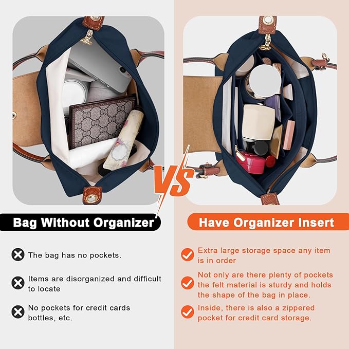 Felt Purse Organizer Insert for Longchamp Le Pliage M Handbag Insert (Dark Blue, Medium)