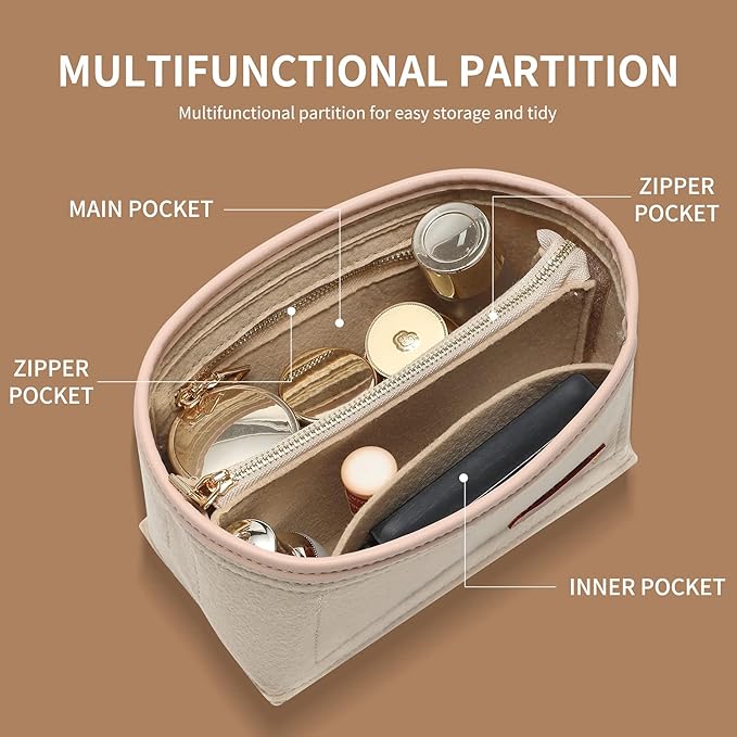 Doxo Purse Organizer Insert, Bag Organizer for Tote & Handbags, Bag in Bag, Perfect for LV Speedy 20, Alma BB, Petit Noe and More (Beige,Small)