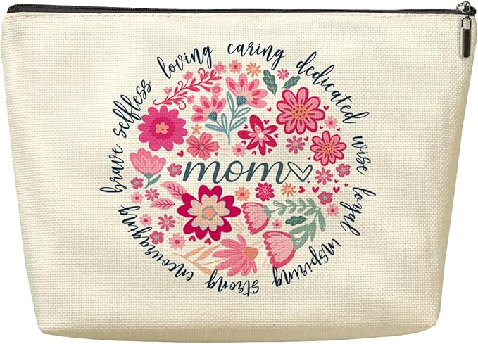 Decohim Mom Gifts Makeup Bag，Mothers Day Thank You Christmas Birthday Gifts for Mom Mama Mommy Mother in Law Cosmetic Bags, Boho Abstract Floral Zipper Pouch Travel Toiletry Bag Accessories Organizer